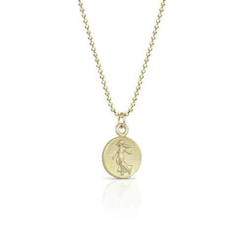 Dominique Cohen petite goddess coin delicate pendant necklace, in 18k yellow gold <span class='visuallyhidden'>Call, text 323-404-2959 for shopping help.</span>